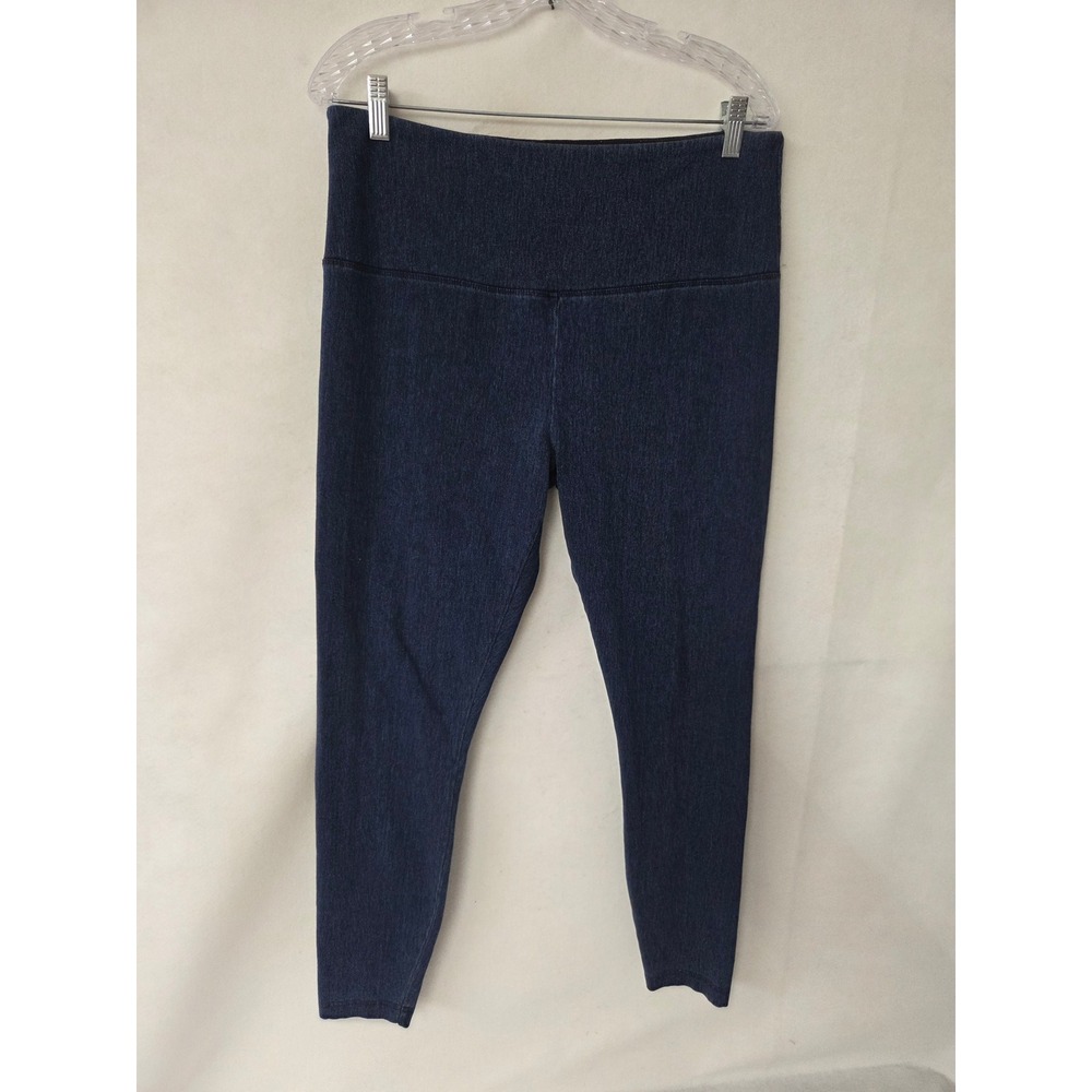 Lysse Womens High Rise Blue Denim Stretch Knit Ankle Leggings Dark Wash XL